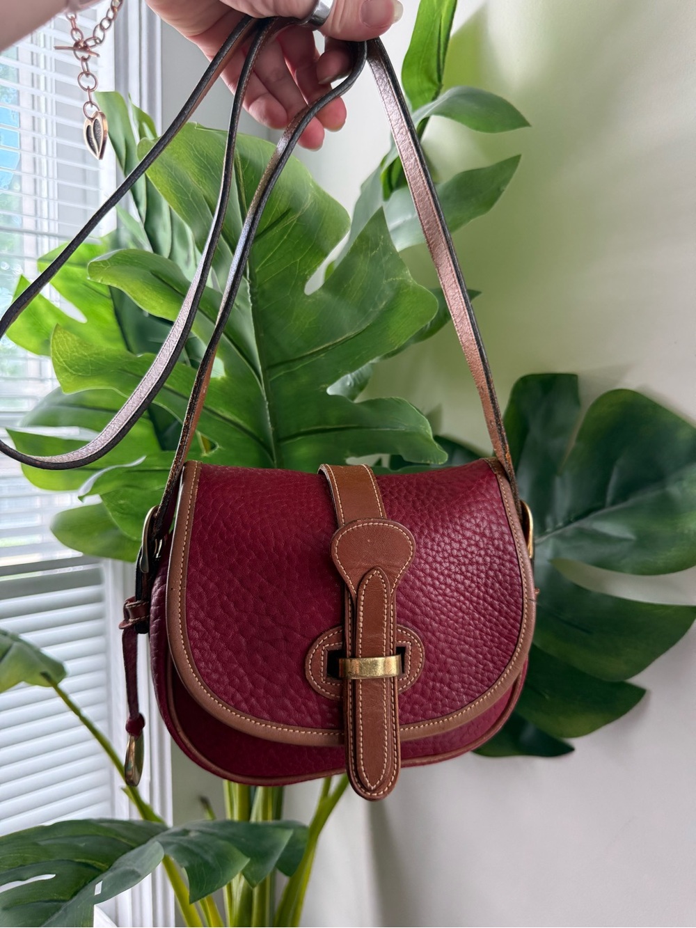 Dooney & Bourke Burgundy Leather Crossbody with Brown Trim